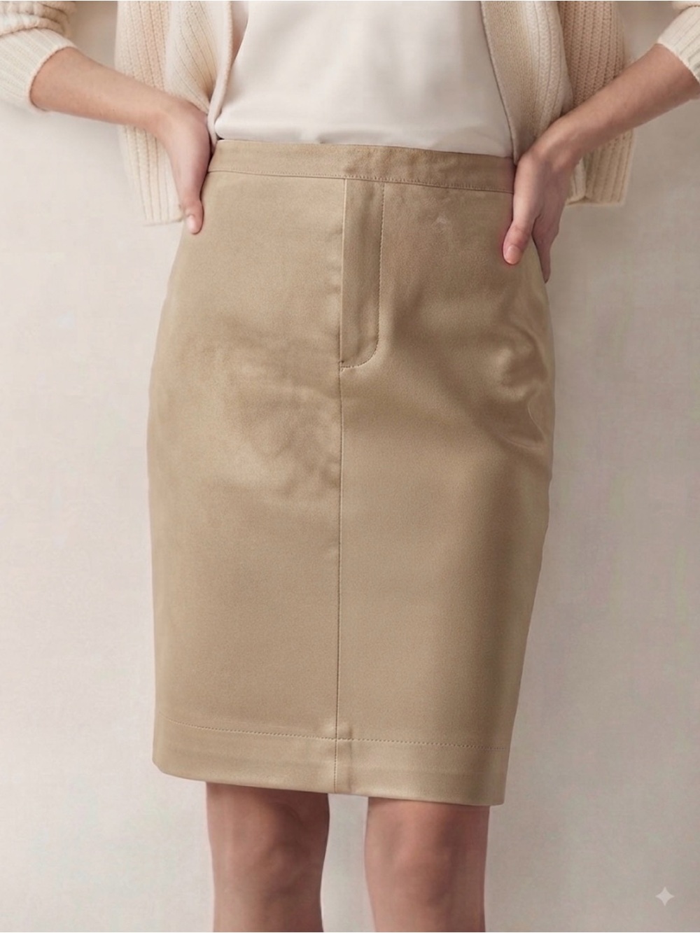 BCBGMAXAZRIA Champagne Leather Pencil Skirt Size 8